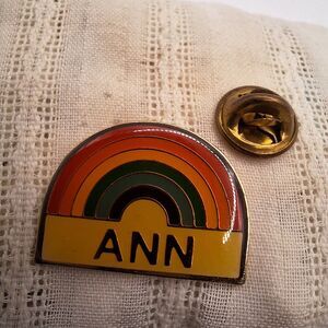 Vtg 1980s Rainbow ANN Metal Enamel Pin USED SWIB